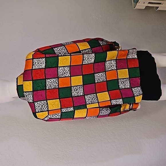 LAURA & JAYNE Colorful Satin Checkerboard Leopard Print Button Down Shirt - Picture 5 of 6